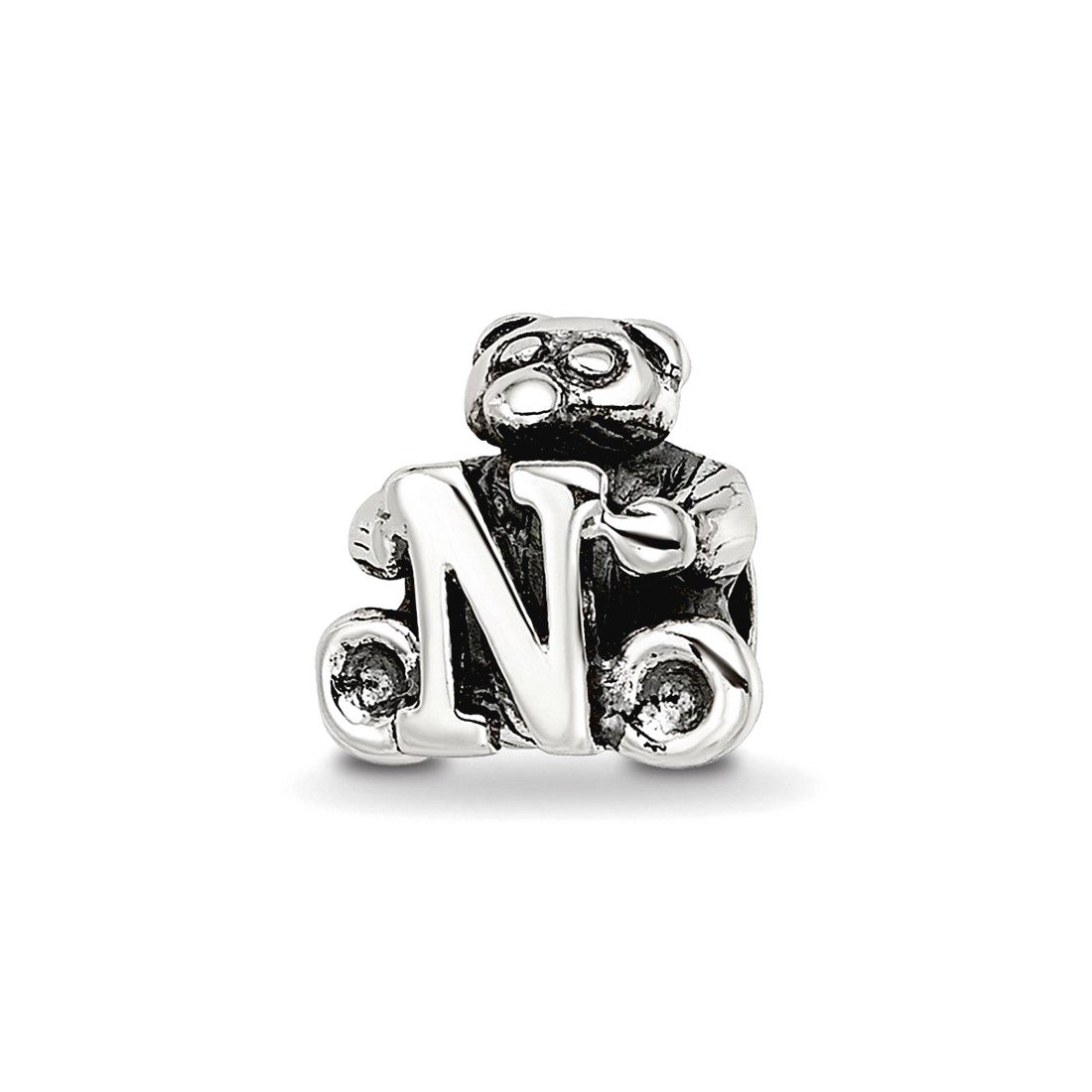 925 Sterling Silver Oxidized Reflections Letter Name Personalized Monogram Initial N Bead Charm 7.27x7.27mm Wide Pendant
