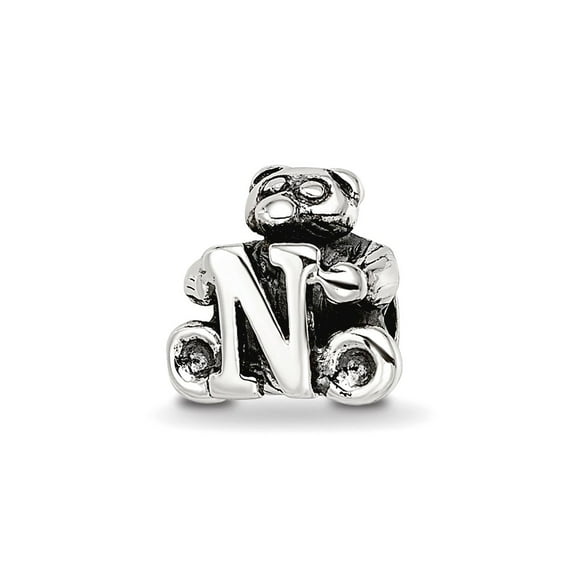 925 Sterling Silver Oxidized Reflections Letter Name Personalized Monogram Initial N Bead Charm 7.27x7.27mm Wide Pendant