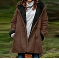 thumbnail image 2 of VEKDONE Women's Fleece Warm Hoodie Jackets 2025 Fall Winter Long Sleeve Plush Hooded Coat with Pockets Solid Color Horn Button Thickened Outwear Coffee S, 2 of 4