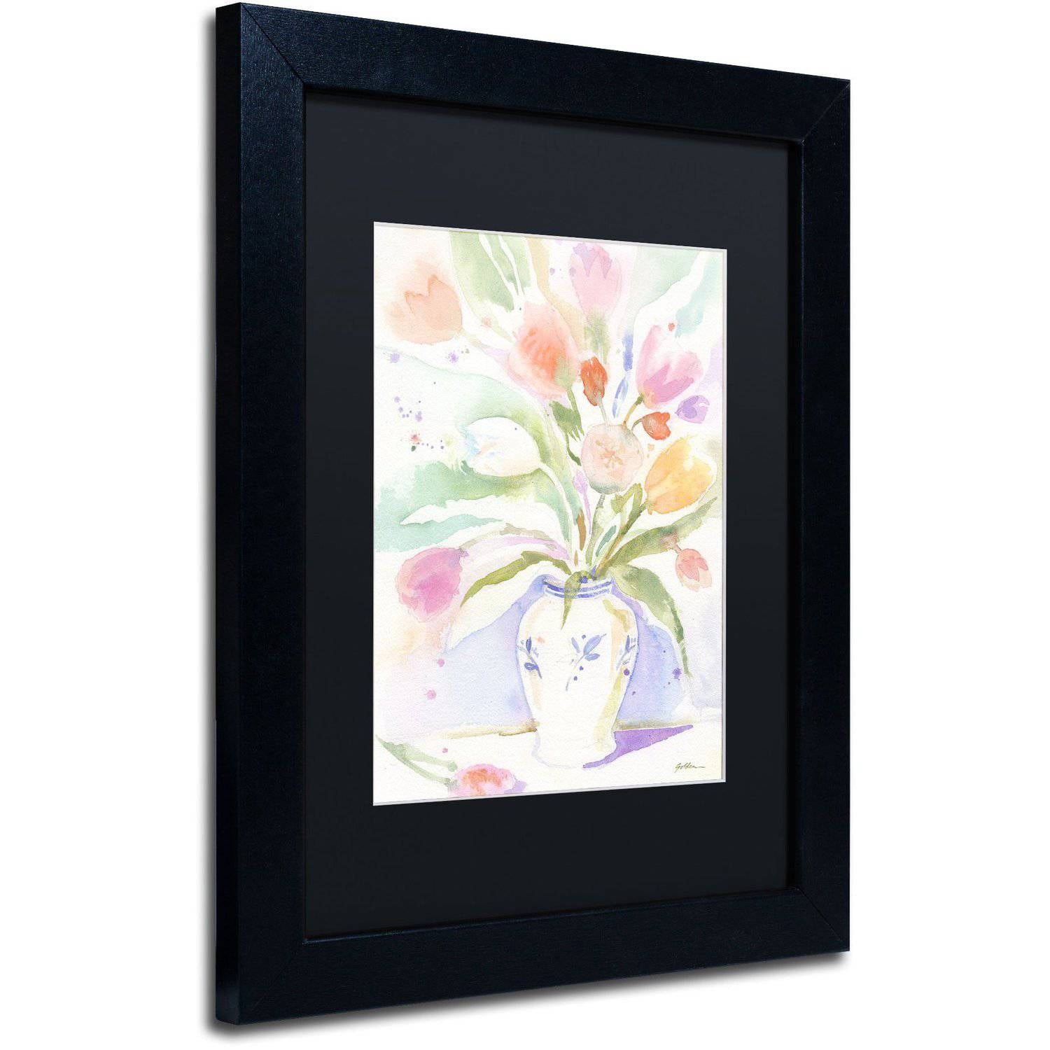 Trademark Fine Art "The Vase of Tulips" Canvas Art by Sheila Golden Black Matte, Black Frame