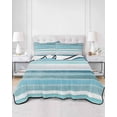 thumbnail image 2 of Quilts Full Size Bedding Set, Teal Nordic Style Stripes Lightweight Quilted Comforter, Turquoise Texture Soft Reversible Bedspread Coverlet with Pillow Covers for All Season, 78" x 90", 2 of 7