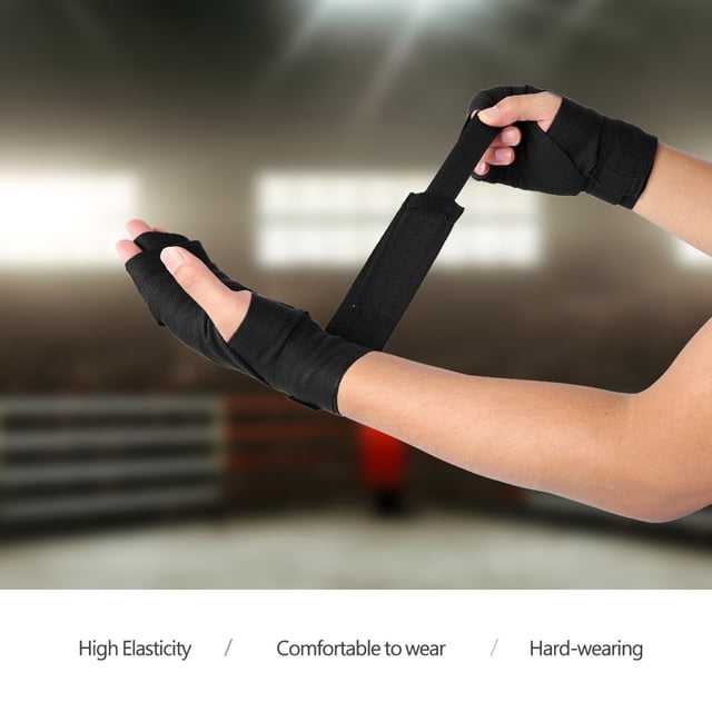 1 par de vendajes elásticos para manos, protectores para boxeo, muay thai (negro, 2,5 m)