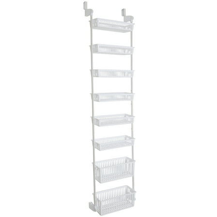 Smart Design 8-Tier Over-The-Door Hanging Pantry Organizer with 2 Deep and 6 Full Baskets - White