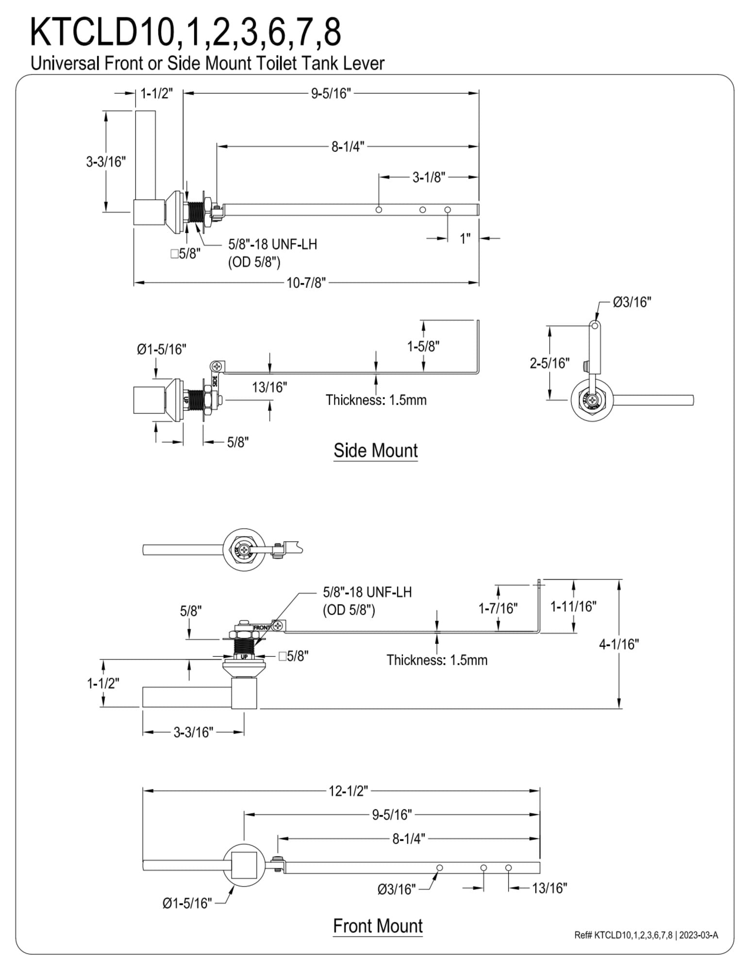 Kingston Brass KTCLD18 Claremont Universal Front or Side Mount Toilet Tank Lever, Brushed Nickel