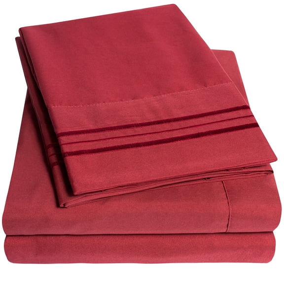 1800 Series 4 Piece Deep Pocket Bedroom Bed Sheet Set King - Burgundy