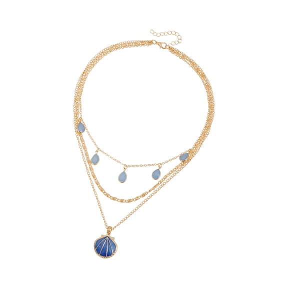 Blue Ceramic Shell Necklace, Adjustable Drip Glaze Layering Chain, Antique Alloy Collar Jewelry for Women