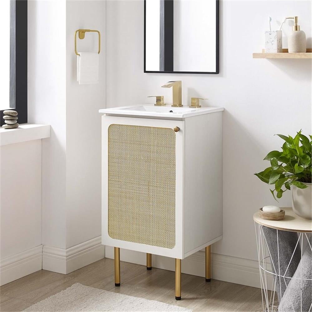 Modway Chaucer 18" Wood & Rattan Bathroom Vanity Cabinet in White