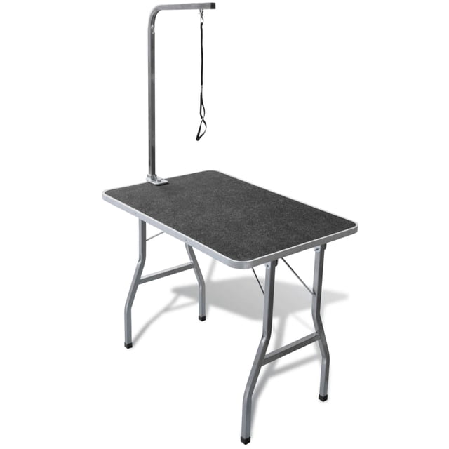 Table de Toilettage pour Chien Réglable avec 1 Nœud Coulissant, Doté d'Un Plateau Noir à Surface en Caoutchouc pour la Sécurité et un Nettoyage Facile. la Table Comprend un Bras de Toilettage Ajustable à Pince avec un Nœud Coulissant Assorti pour un Toilettage Sécuritaire. Fabriquée avec un Cadre en Fer Enduit de Poudre durable et un Bras en Acier Inoxydable, Elle Mesure 38,2 x 24 x 60,8 Pouces au Total, avec une Surface de Table de 35,8 x 24 Pouces et une Hauteur de 30,3 Pouces par Rapport au Sol. la Table
