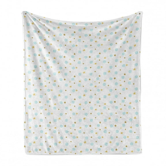 Stars Soft Flannel Fleece Throw Blanket, Simplistic Hand Drawn Stars and Circles on Doodle Background, Cozy Plush for Indoor and Outdoor Use, 60" x 80", Earth Yellow Blue Grey, by Ambesonne