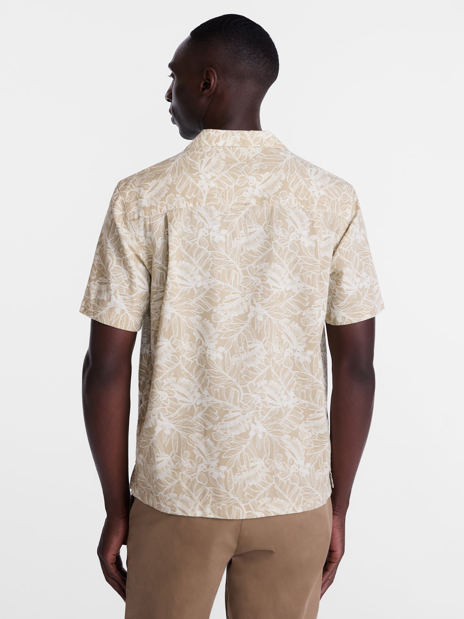 George Men's Linen Blend Camp Shirt with Short Sleeves, Sizes S-3XL