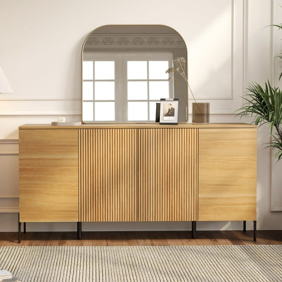 WAMPAT 61" Minimalist 4-Door Sideboard With Rectangular Geometric Design And Double Chopstick Leg Base