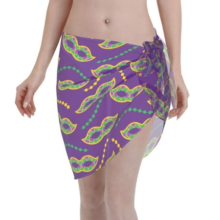 Adobk Women Beach Sarong Bathing Suit Carnival Masks And Beads Print Wrap Skirt Sheer Bikini Swimsuit Cover Ups For Swimwear