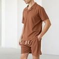 thumbnail image 2 of Stamzod Mens Short Sets 2 Piece Outfits Summer Solid Color Turndown T-Shirts and Shorts Daily Casual Loose Beach Vacation Track Suit with Pocket Coffee XXL, 2 of 9
