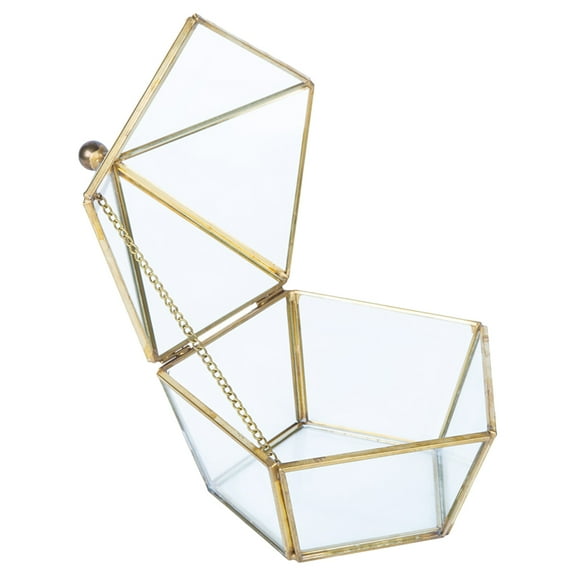 HOMEMAXS Geometric Ring Box Unique Wedding Favor Party Decorations Glass Gift Holder Jewelry Storage Box