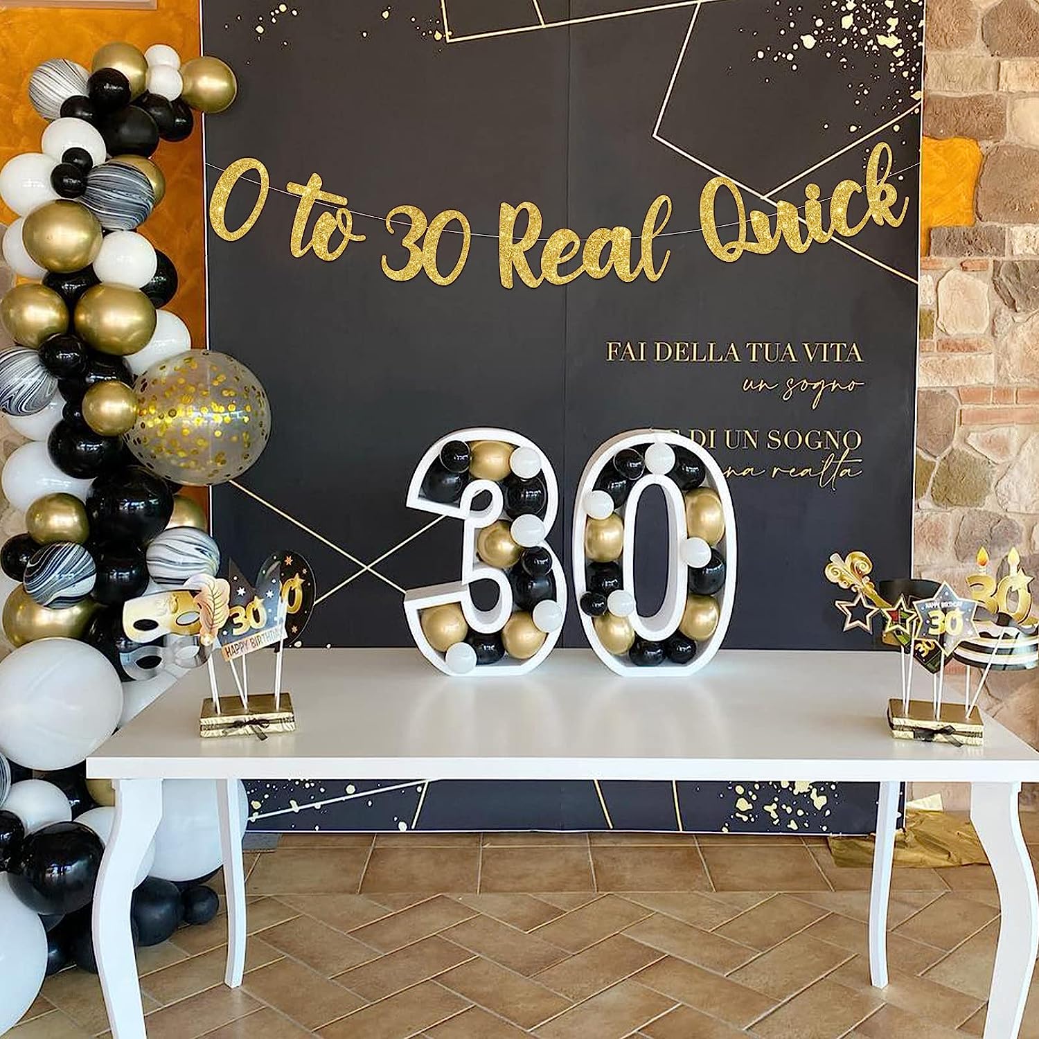 „0 Bis 30 Real Quick“ Banner – 30. Geburtstag Dekoration, Schwarzer Glitzer, DIY Aufhängung
