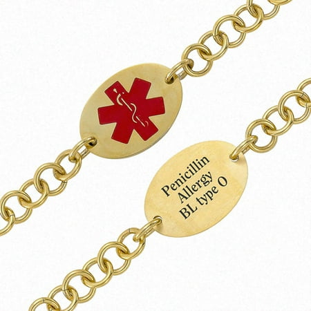 Personalized Gold-Tone Oval Medical ID Bracelet, 7.5"