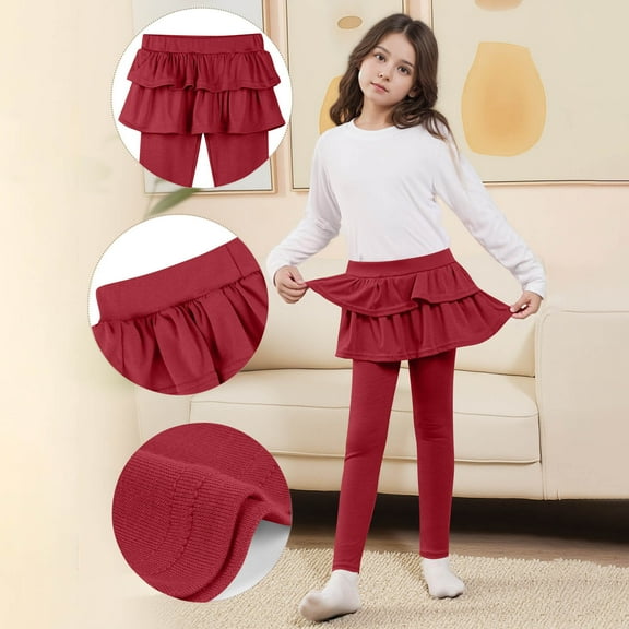 Hinvhai Girls Leggings Toddler Girl Pants Uniform Pants Warm Stretchy Skirt Leggings for Girls Wine 13 Years