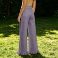 thumbnail image 4 of Levmjia Women High Waisted Wide Leg Pants with Ruffle Hem Flare Trousers Casual Loose Fit with Pockets Solid Color for Summer, 4 of 6