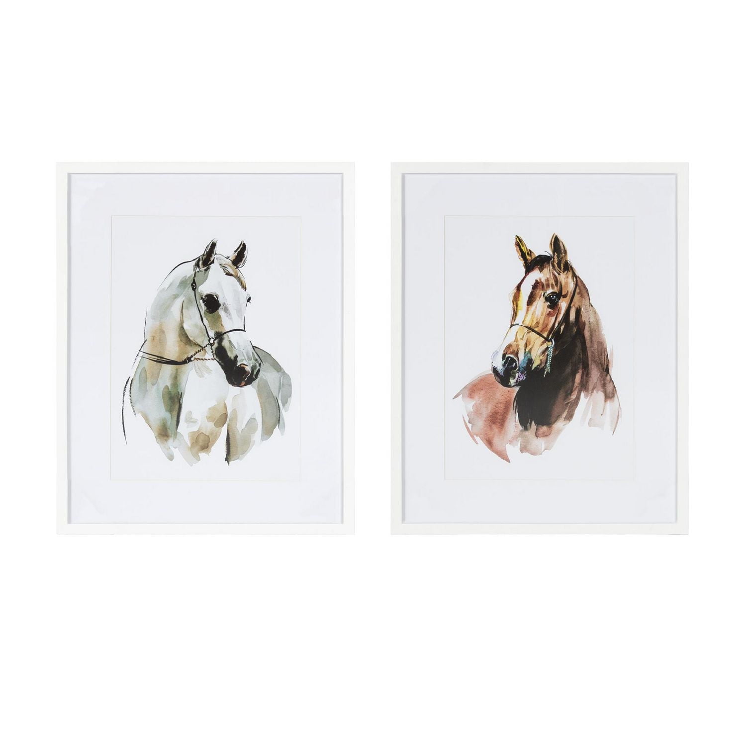 Hometrends White Horse Art Framed and Matted