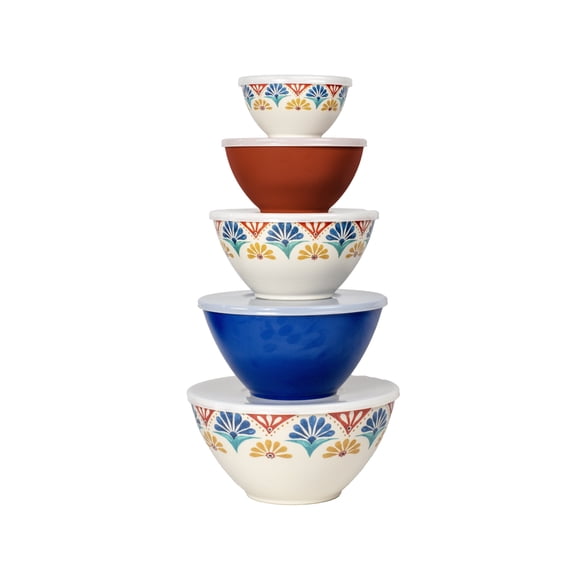 Rio Medallion Melamine Mixing Bowl Set with Lids - Multicolor - Set of 10