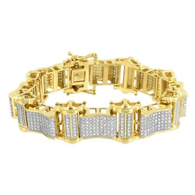 14k lab finish stainless mens steel gold bracelets yellow brand cubic zirconias created