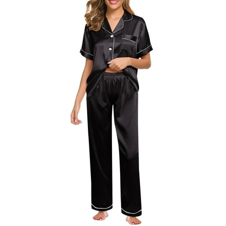 

Women s Nightgown Pajama Nightwear Women Lingerie Robe Set New Underwear Suit Satin Pajamas Women Short Sleeved Tops And Trousers Loose Pajama Sets Note Please Buy One Size Larger