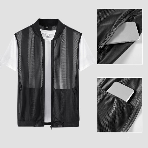 pstuiky Camiseta sin mangas para hombre, Chaleco de verano transpirable con malla y protección solar para hombre, con bolsillo interior para pesca al aire libre Chaleco de hombre xl