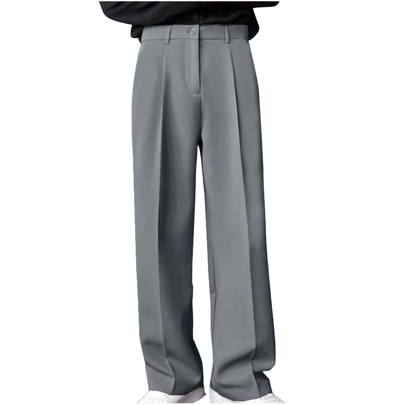 Lovzfmll Men's Solid Color Wide-Leg Dress Pants, Button and Zipper