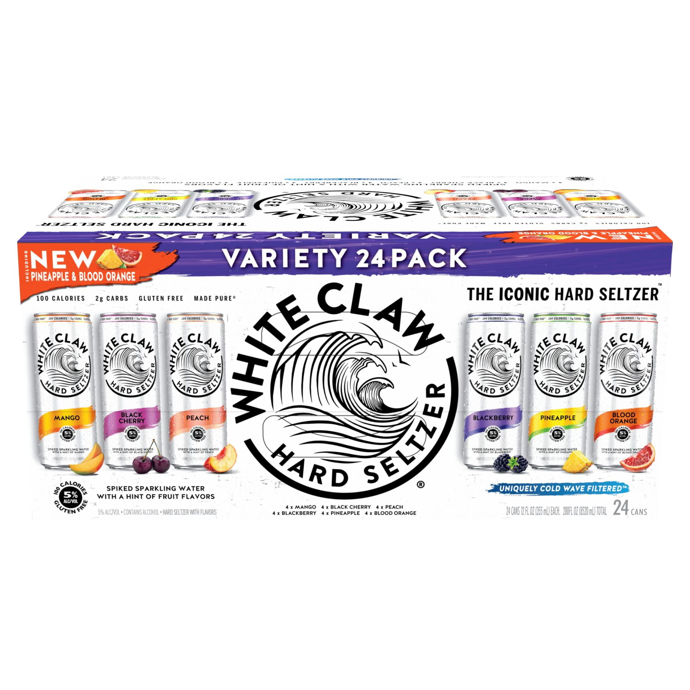 White Claw Hard Seltzer Variety Pack, 24 Pack, 12 fl oz Cans, 5% ABV