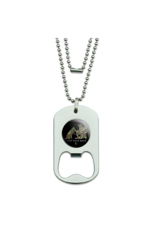 I Got Your Back Soldier and German Shepherd Dog Camo Military Dog Tag Bottle Opener Pendant