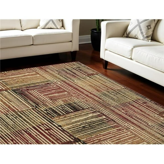 HomeRoots 545434 8 x 10 ft. Striped Non Skid Rectangle Area Rug, Tan, Black & Red