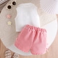 thumbnail image 5 of BOOMNY Toddler Girls Outfit Set 2 Peice Clothes Set for Girl Sleeveless Solid Color Tops Denim Shorts Cozy Kids Dailywear, 5 of 9