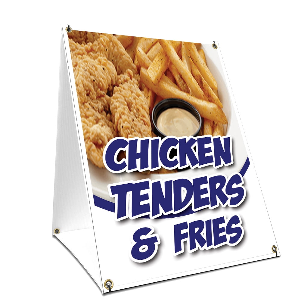 Aframe Sidewalk Chicken Tenders And Fries Sign With Graphics On Each Side 18" X 24" Print