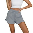 thumbnail image 3 of REALiKUN Women's Summer Ruffle Elastic High Waist Drawstring Short Pants Lightweight Straight Leg Baggy Shorts, 3 of 5