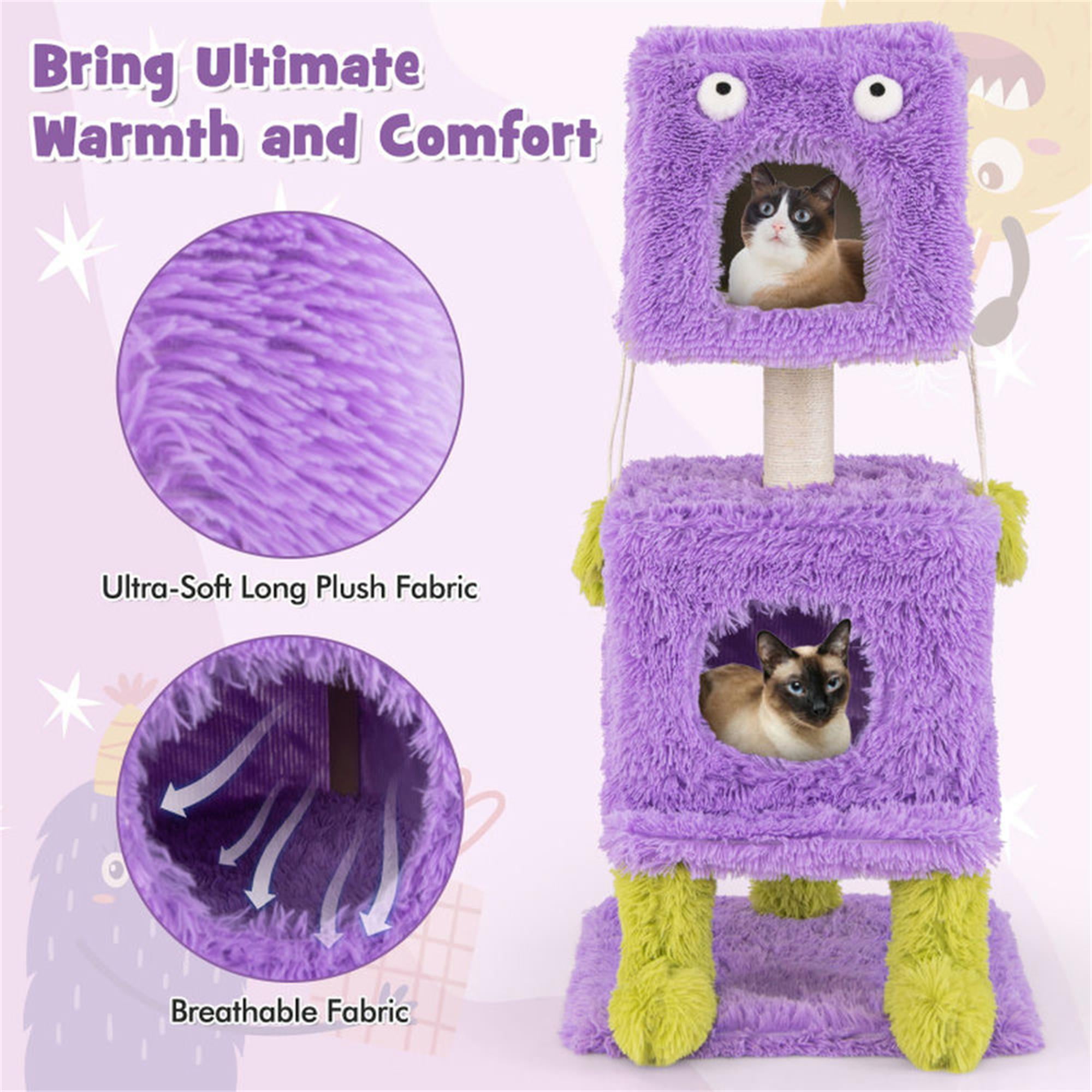 Kadyn 44" Cute Monster-Themed Cat Tree Tower with 2 Private Cat Condos for Small Place, Purple