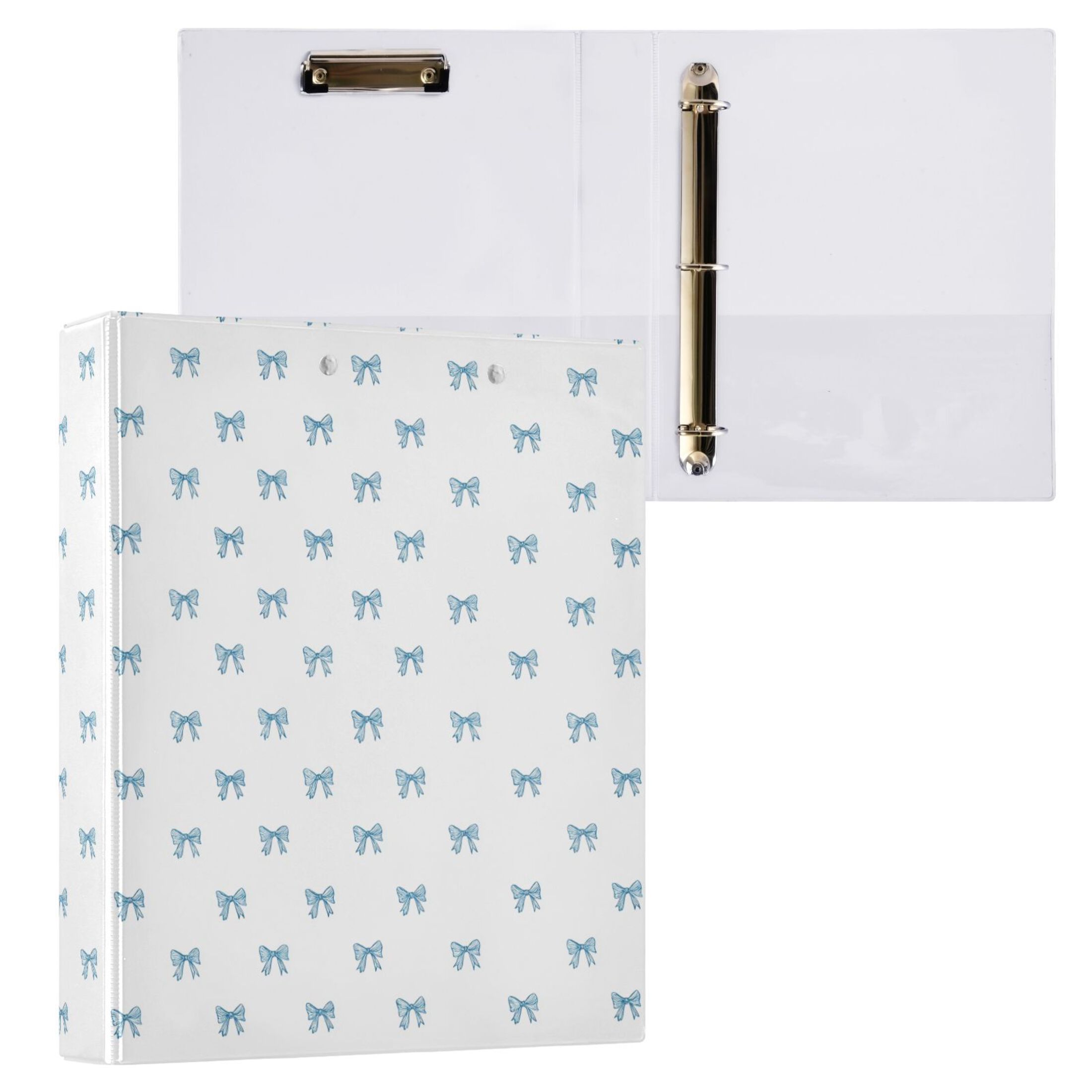 Three Ring Binder Light Blue Bow 1.5 Inch Round Binder D-Rings for Office Supplies and More