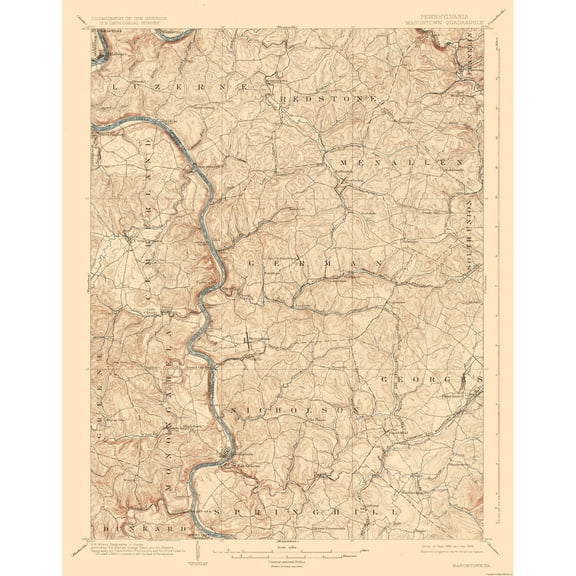 Topographical Map - Masontown Pennsylvania Quad - USGS 1903 - 23 x 29.36 - Vintage Wall Art