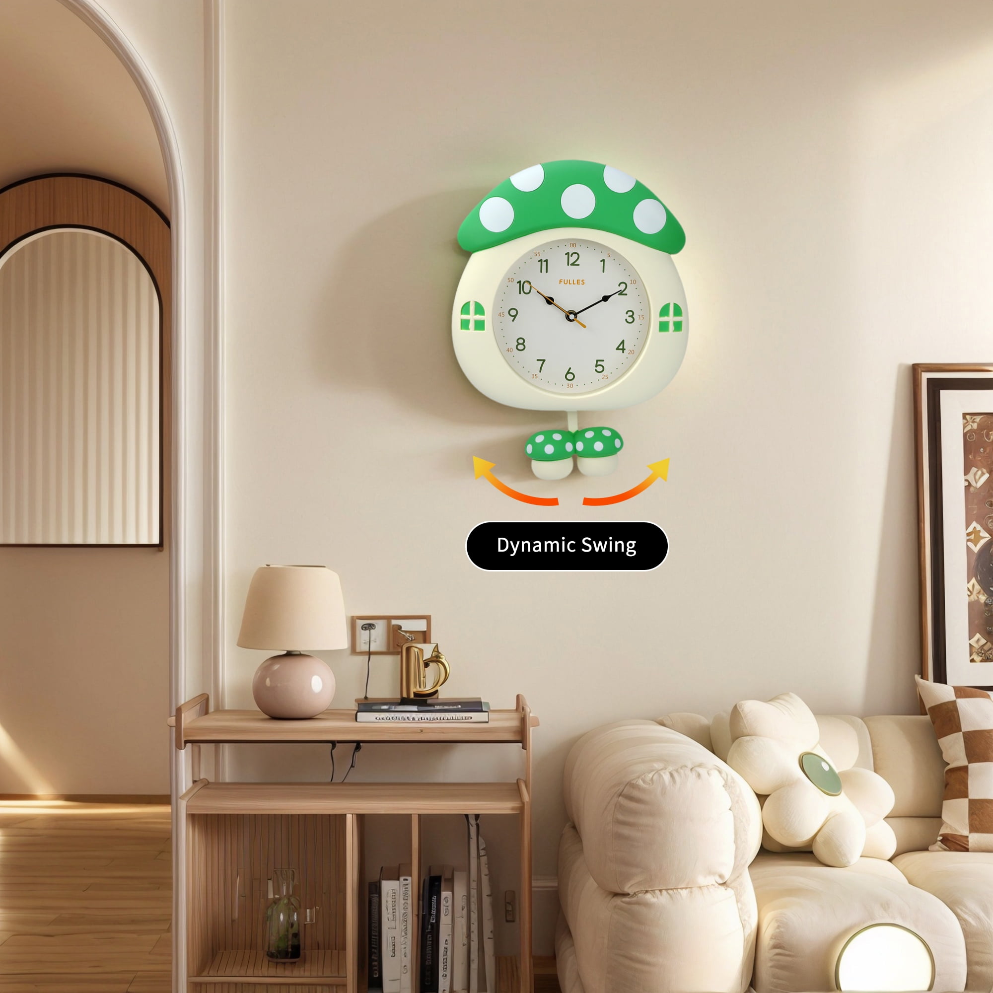 Unique Bargains 1pc Cute 3D Cartoon Mushroom House Silent Wall Clock 15" x 11" x 2" Green