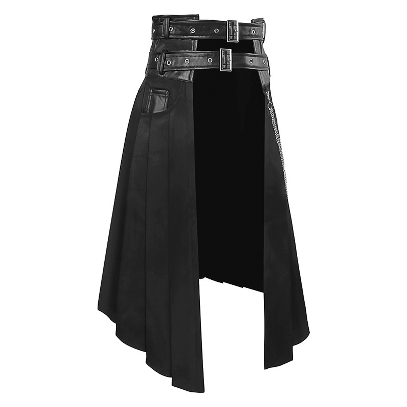 Mens Skirt Adult Male Mini Skirt Lingerie Men Skirts Medieval Punk Maxi Skirt Gothic Sexy Chain Matching Skirts Clothes Black XXL