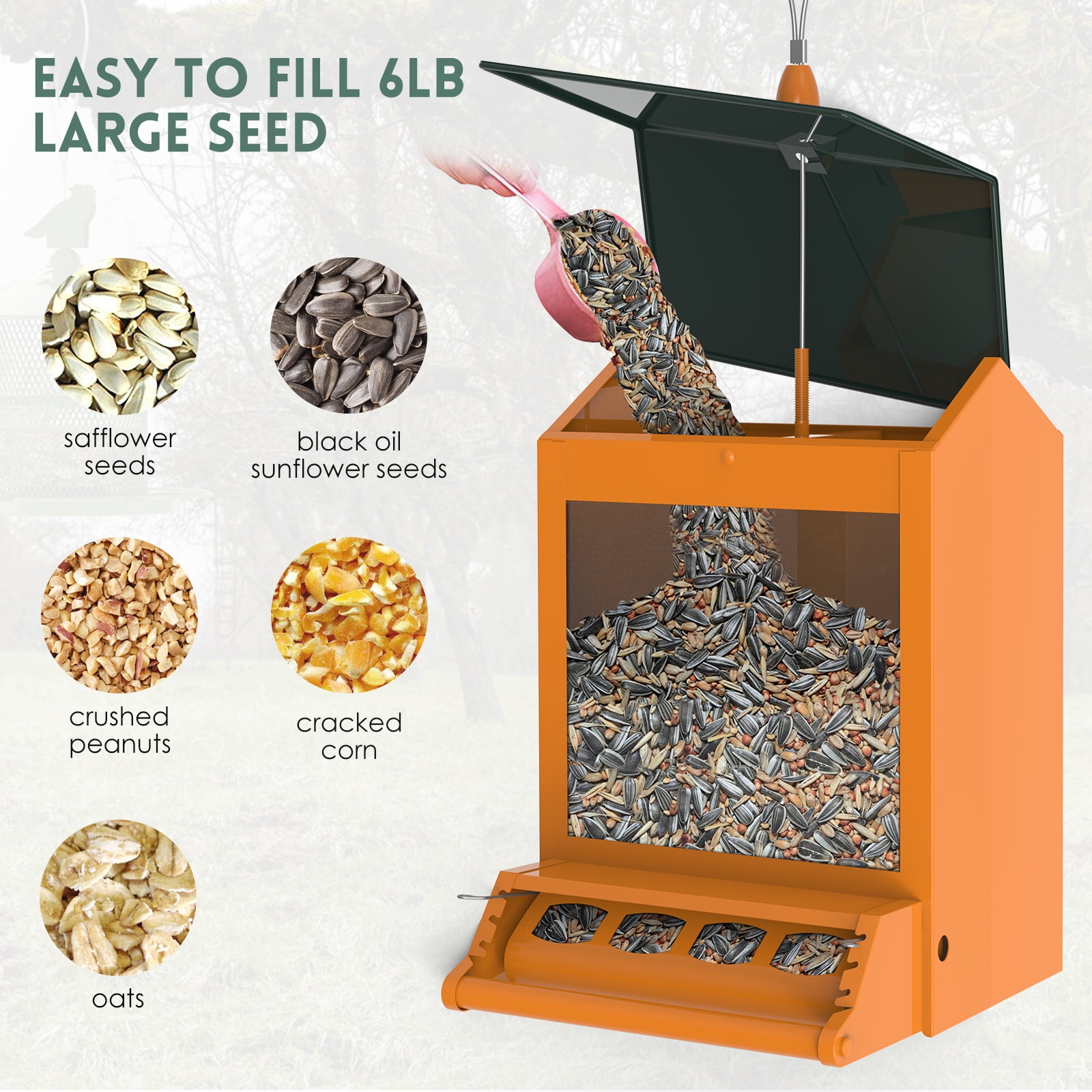 Digipettor 6 lbs Squirrel-Proof Outdoor Wild Bird Feeder with Weight-Activated Perches, 4 Feeding Ports for Garden Yard Outside Decoration