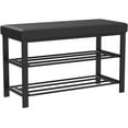 thumbnail image 3 of Entryway Shoe Rack with Cushioned Seat, 2 Shelves Storage Bench w/Faux Leather Top, Black, 3 of 6