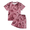 thumbnail image 4 of SGMVNU Boys Summer 2 Piece Outfits Tie Dye Casual Shorts Set Short Sleeve T Shirt and Matching Shorts Kids Daily Wear, Size 6-7 Years, Brick Red, 4 of 5