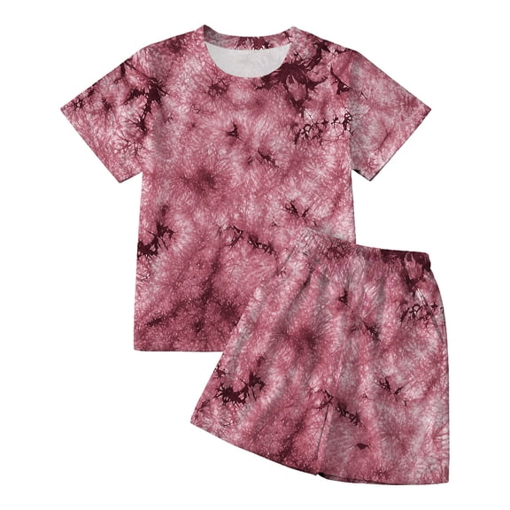 Glisme Boys Outfit Set Tie Dye Short Sleeve Crew Neck Shirt With Fashion Shorts Set Summer Cozy Soft Toddler Kids Boys Outfit Size 2-3 Years Red