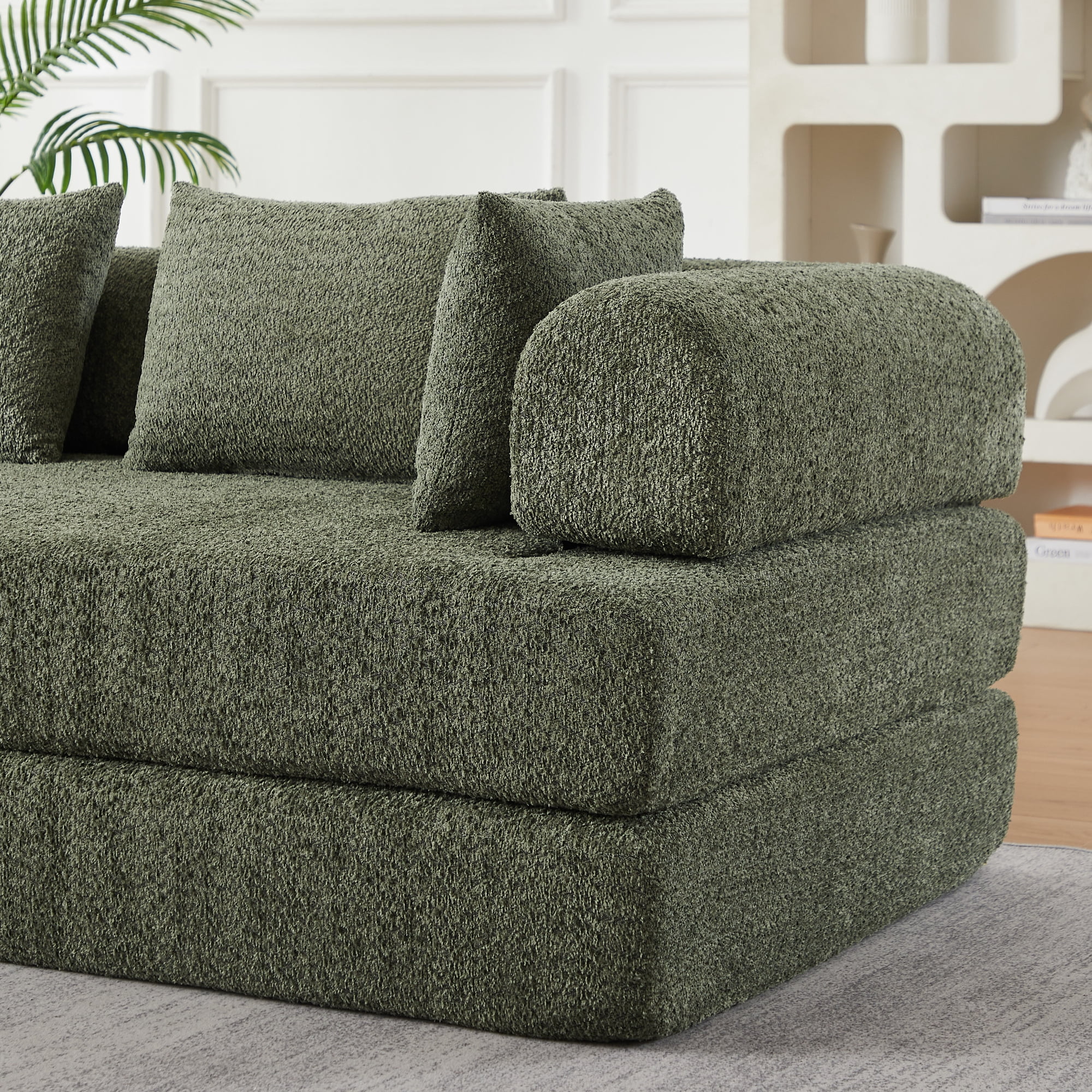 78.9inch Convertible Sleeper Sofa,Chenille Folding Mattress Sofa with DIY Removable Armrests,Floor Standing Lounge Sofa for Living Room Bedroom Small Space,Green