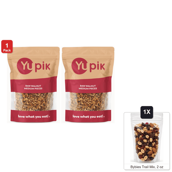 Yupik Raw California Walnuts, Medium Pieces, 2 Bags x 2.2 lb Each, with Bybies Trail Mix, 2 oz