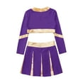 thumbnail image 4 of iEFiEL Kids Girls Color Contrast Patchwork Cheer Leader Dance Outfit Rhinestone Letters Print Crop Top with Pleated Skirt Purple 12, 4 of 5