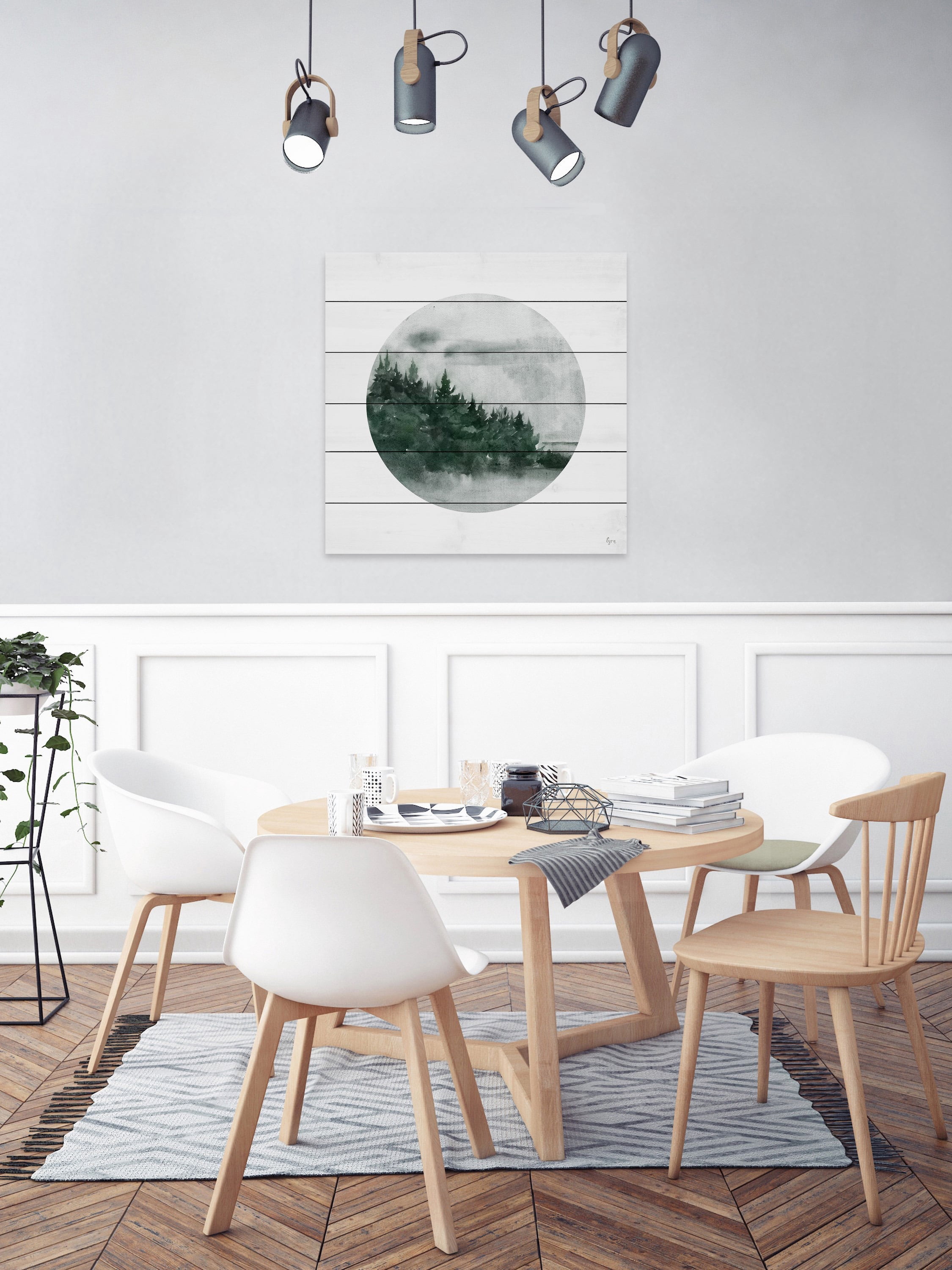 Forest Dusk Painting Print on White Wood