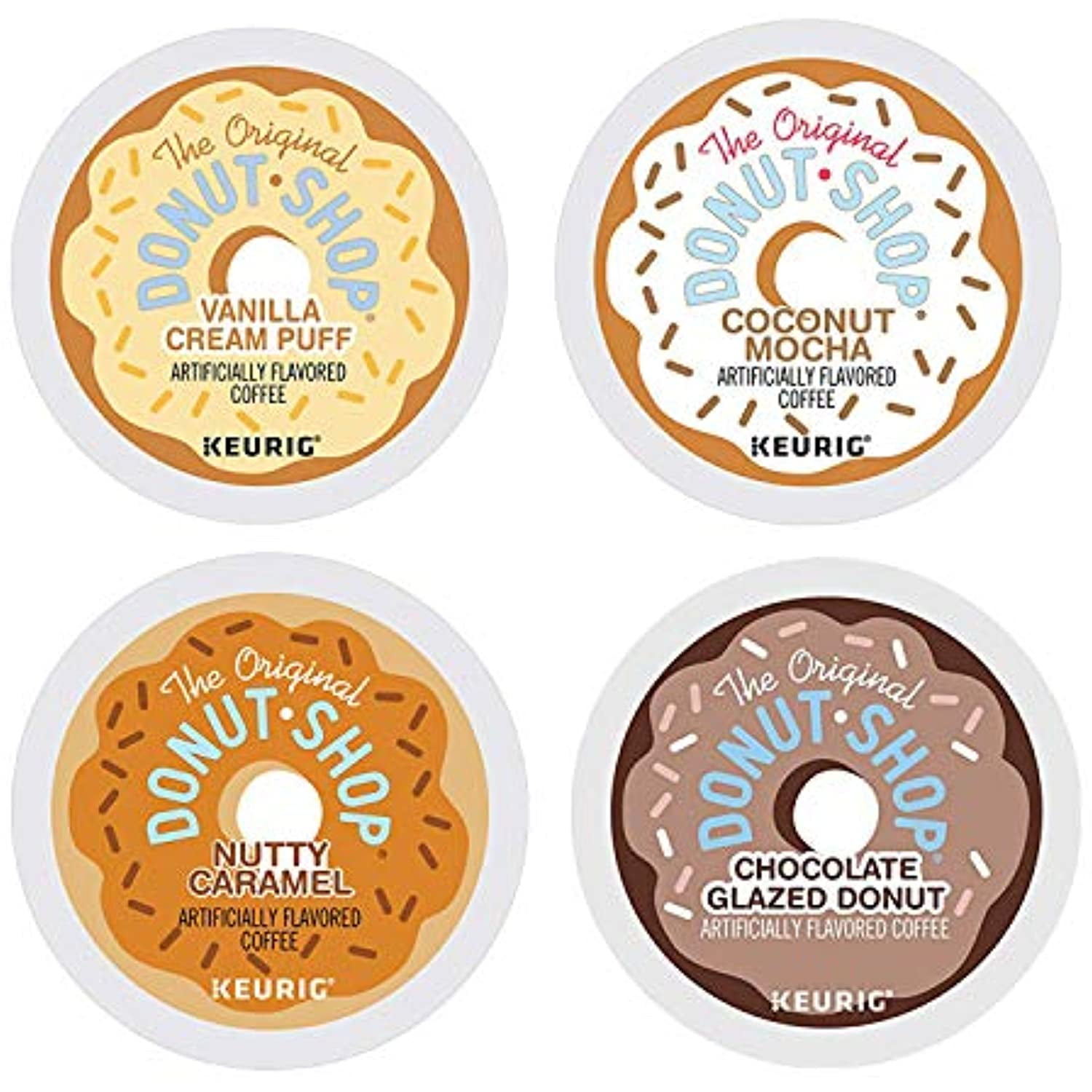Donut Shop K Cup Coffee Pods Variety Pack Set Of 4 Flavors Coconut Mocha + Nutty Caramel