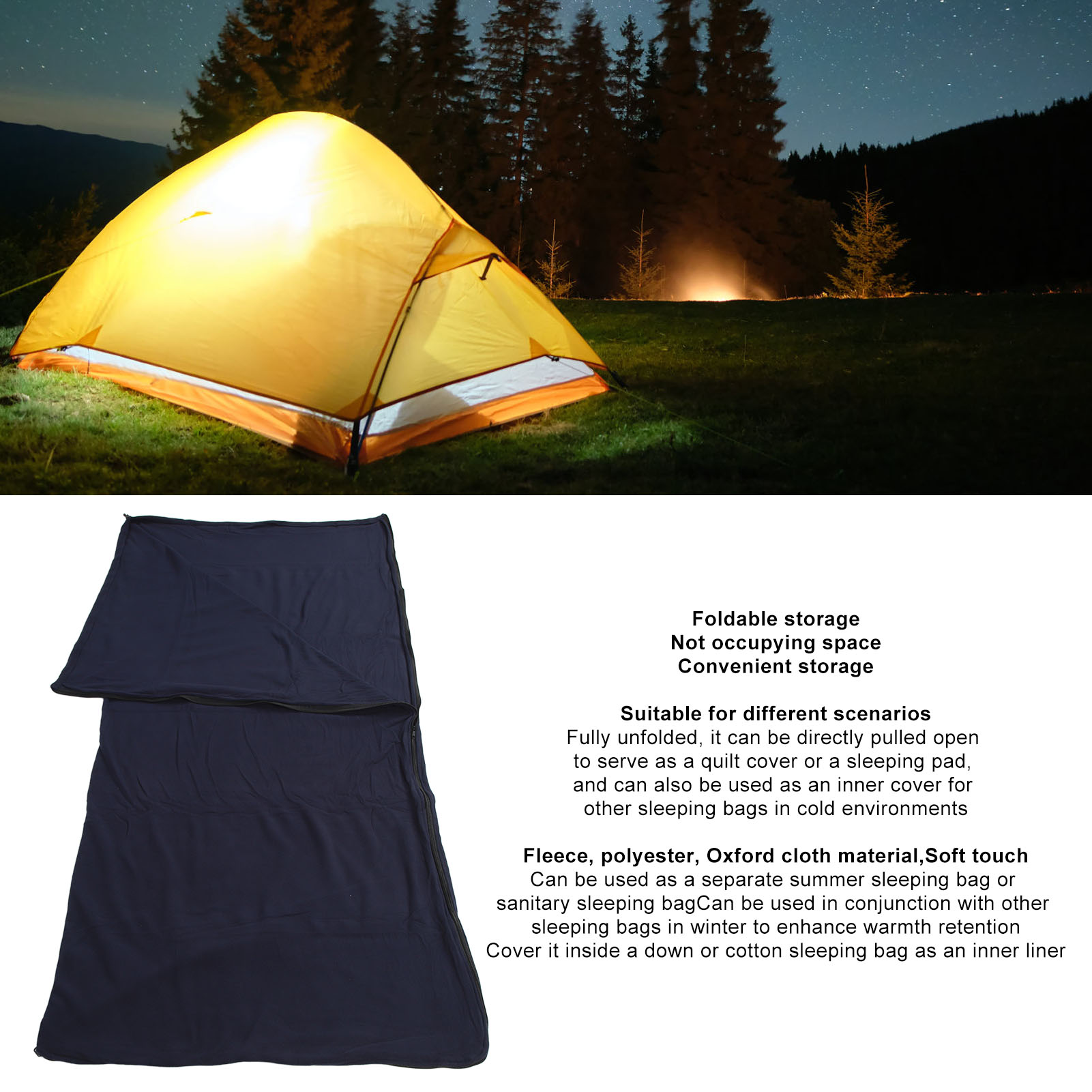 Doublure Polaire Pour Sac De Couchage - 180x80 Cm - Fermeture éclair Double - Légère Et Chaude - Pour Camping, Randonnée, Voyage