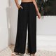 thumbnail image 2 of Pantalones de mujer Pierna ancha Cordón Cintura alta Color puro Transpirable Pantalones largos sueltos Negro S, 2 of 5